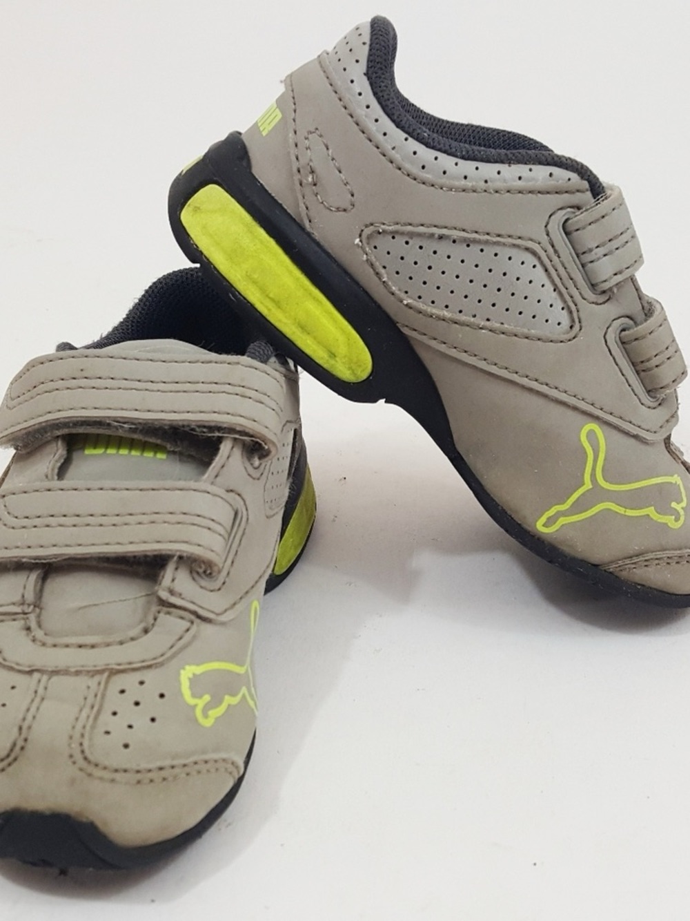Puma Kids Taupe and Neon Yellow Velcro Sneakers